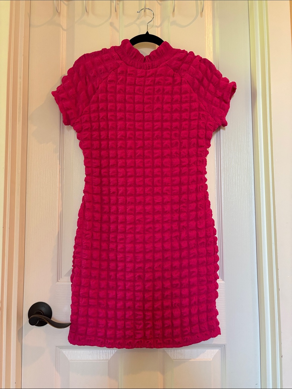 Planet Gold Hot Pink Textured Short Sleeve Dress
